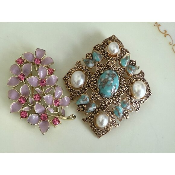 VIntage 60's lot 2 Sara Coventry Brooches Rhinestone Confetti Glass - Picture 1 of 10
